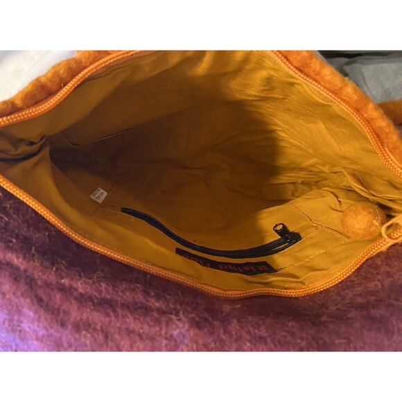 RISING TIDE Felted Wool Bag Pompoms Boho Hippie Handbag Burnt Orange Purple - Picture 6 of 8